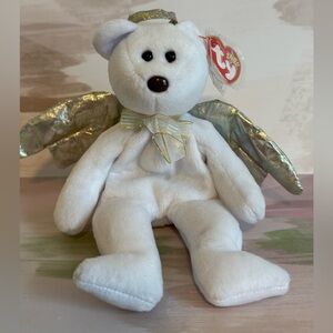Ty Beanie Babies Halo II White Angel Bear Rare Brown Nose & tag typo